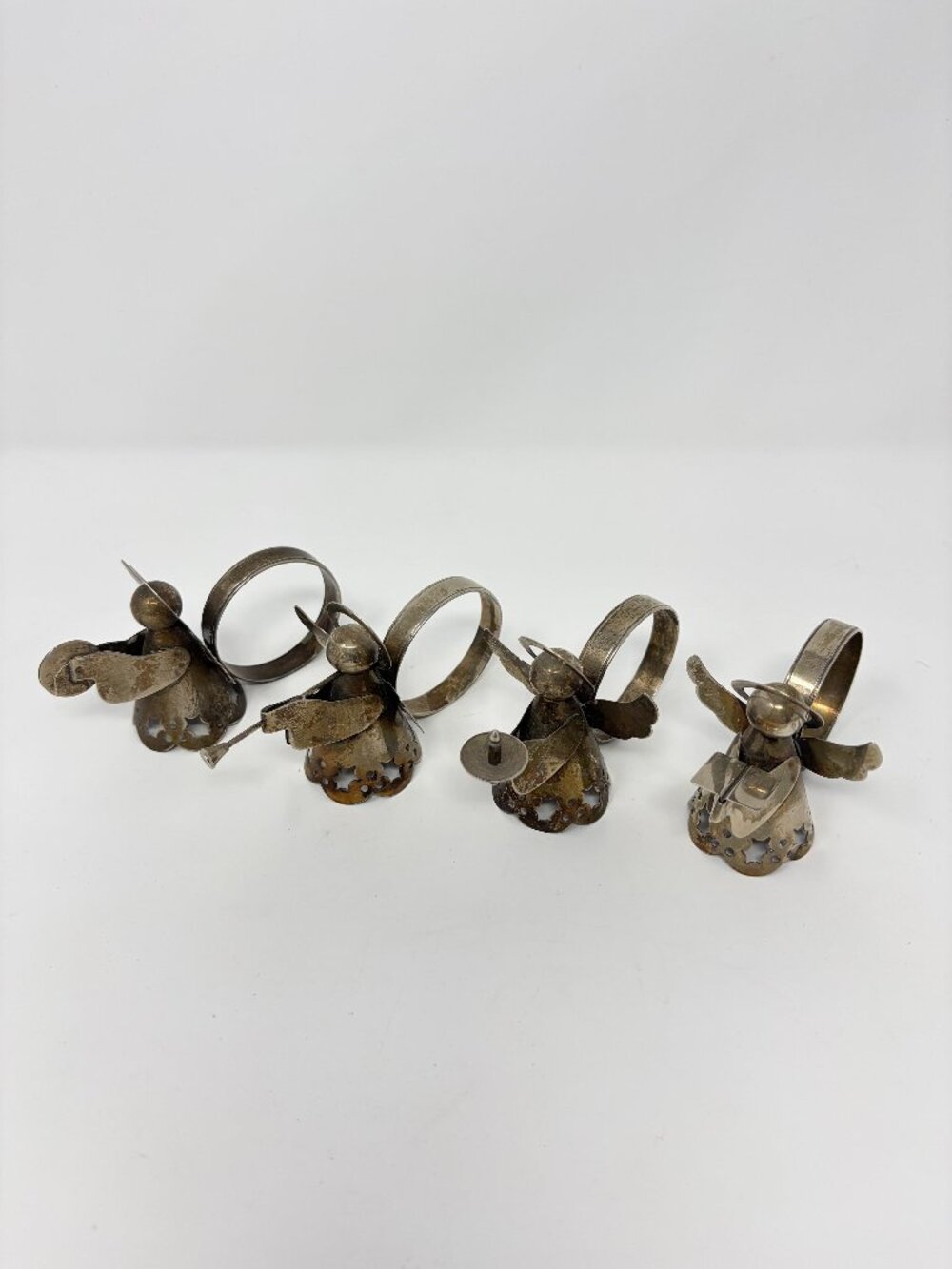 Set Of 4 - Silver Metal Angel Napkin Rings Holder - All Different - Choir Playin